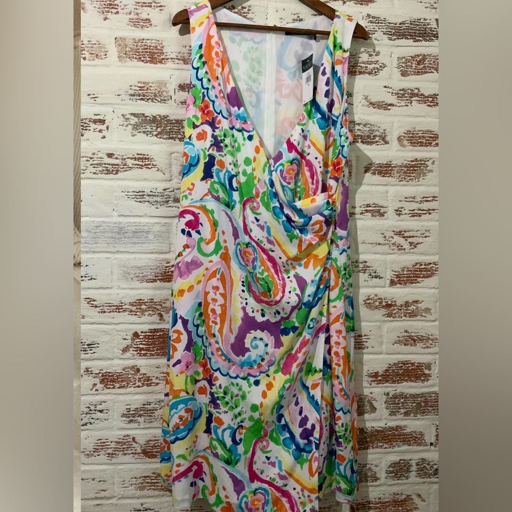 Lauren Ralph Lauren Beautiful Multicolor Vibrant Sleeveless Sz16 Wrap Dress $145